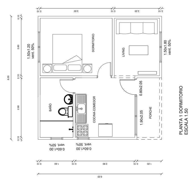 Planta arquitectónica 1 dormitorio