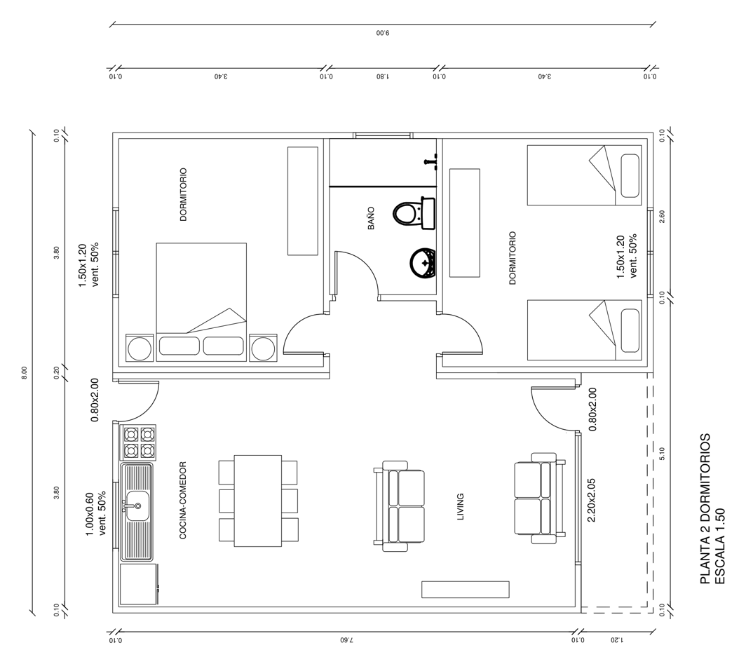 Planta arquitectónica 2 dormitorios